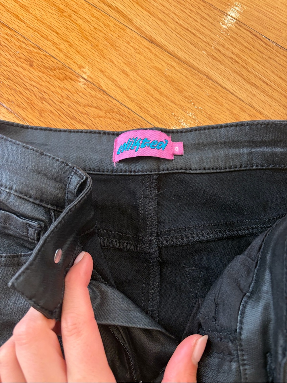 Edikted Black Boot Cut Pants with Branded Pink Tag